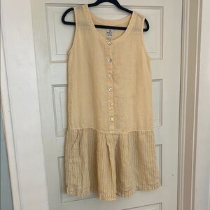 Vintage 100% Linen Butter Yellow Drop Waist Dress – M